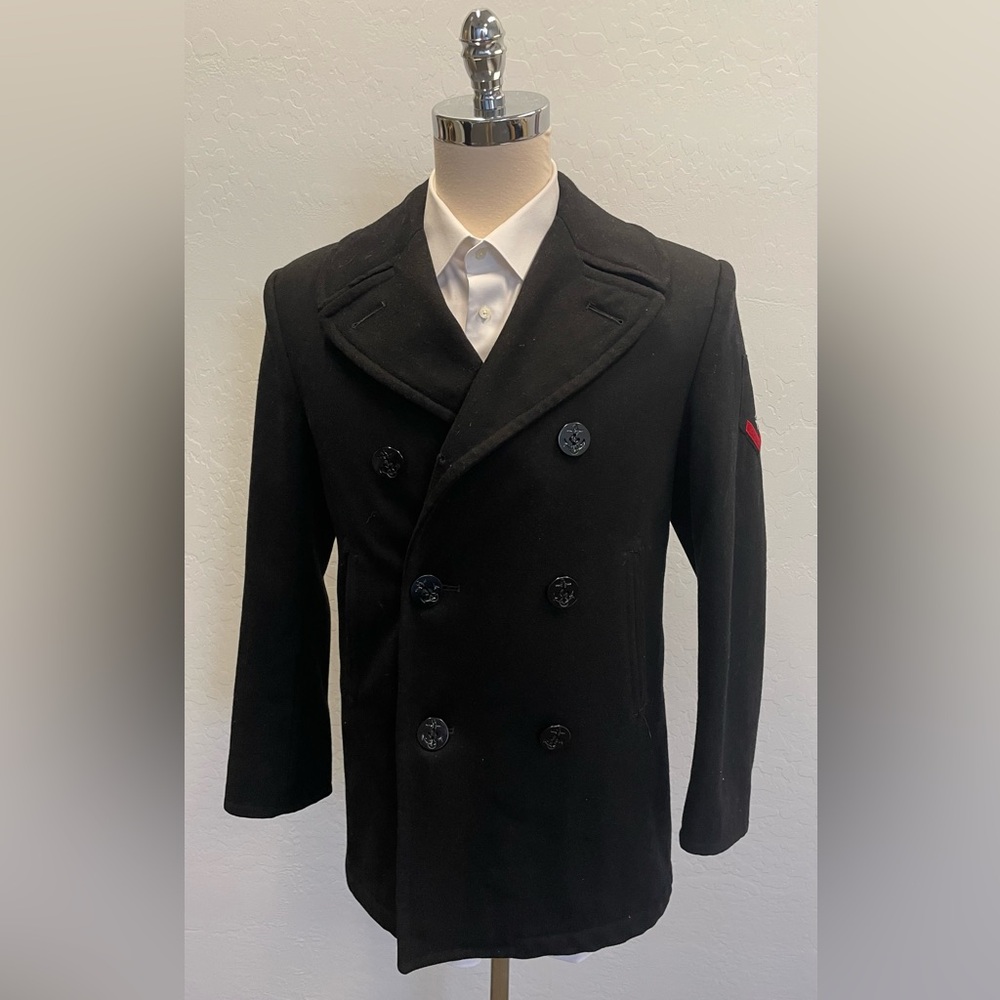 DSCP By STERLINGWEAR Authentic Double Breasted Melton Wool Peacoat in Black 38 R